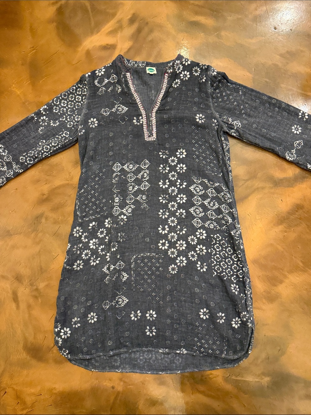 Dolma grey Sequin trim with white Print Tunic Dress